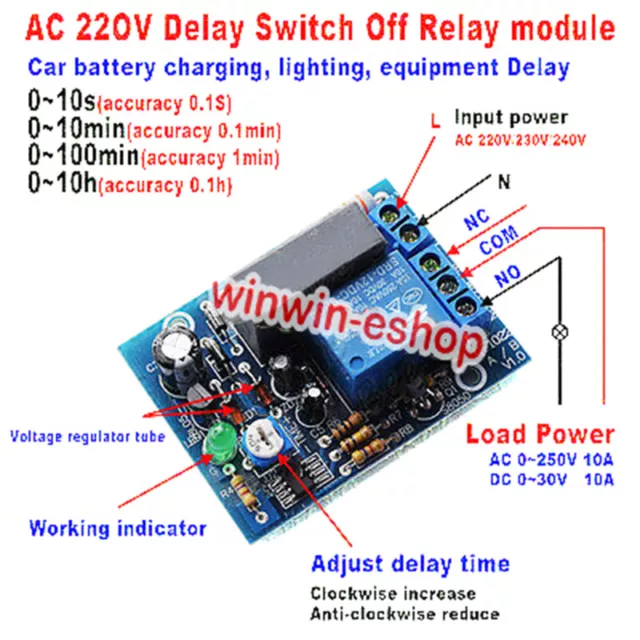 AC 220V 230V 240V AdjutableTimer Delay Time Relay Module PLC Turn On/Off Switch