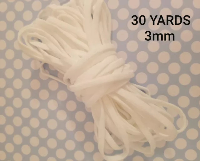 30 YARDS 3mm White Round Elastic Cord Band For DIY Face Mask Trim Spandex USA