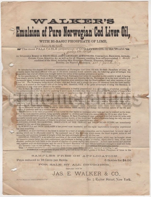 Walkers Norwegian Cod Liver Oil NY Antique Holistic Medicine Broadside Flyer