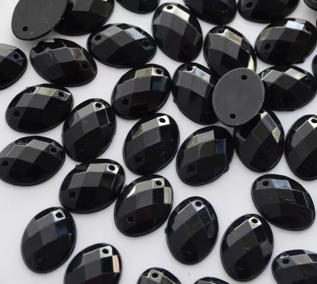 50pcs 10*14mm Jet Black Oval Strass Acrylic Flatback Rhinestones DIY Sew-on