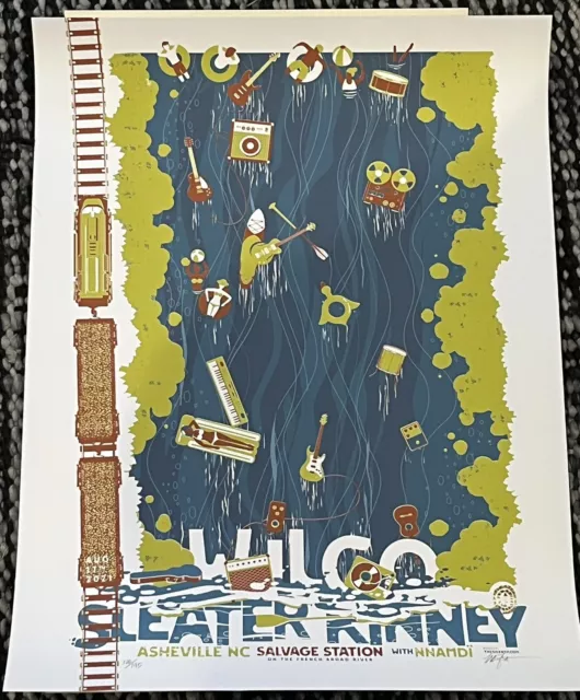 WILCO | SLEATER-KINNEY 2021 NC Tour Concert Poster Artist Signed /195 18x24