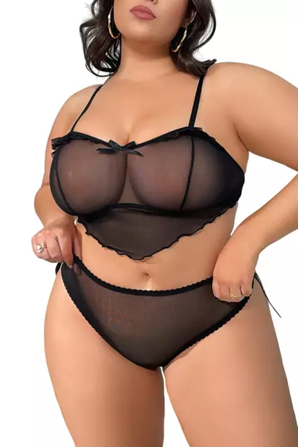 Sexy Black Sheer Bra Bralette Underwear Panties Lingerie Set Plus Size 12-26