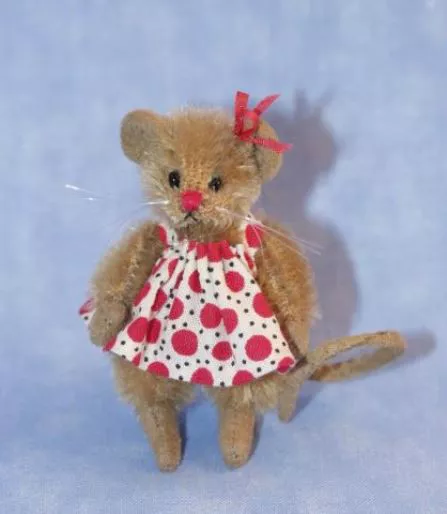 Deb Canham  "Rosa Mouse" Limited Edition  2011- Miniature Mohair- Red Accents