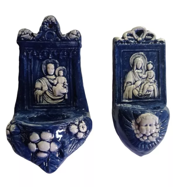 2 Acquasantiere terracotta invetriata Madonna bambino  appendere 14x7  cm circa