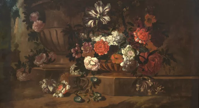 Large 18th Century Dutch Old Master Still Life Flowers Tulips & Roses MONNOYER