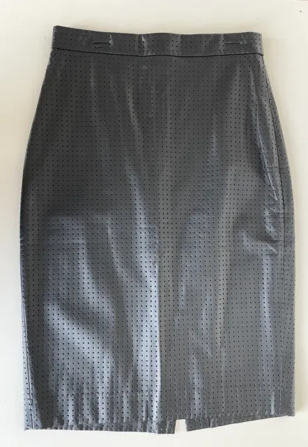 Banana Republic Black Pencil Skirt High Waist Faux Leather Perforated, Size 4