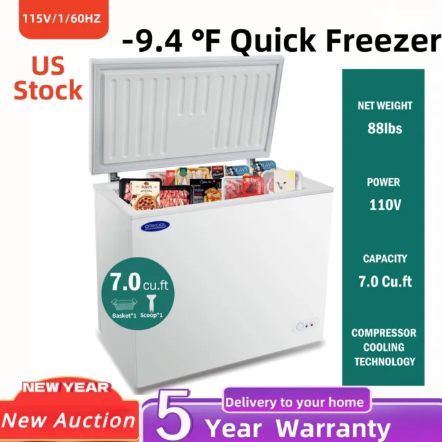 ORIKOOL 7.0 Cu.ft Chest Freezer Solid Top With Lockable Food Storage Deep Frozen
