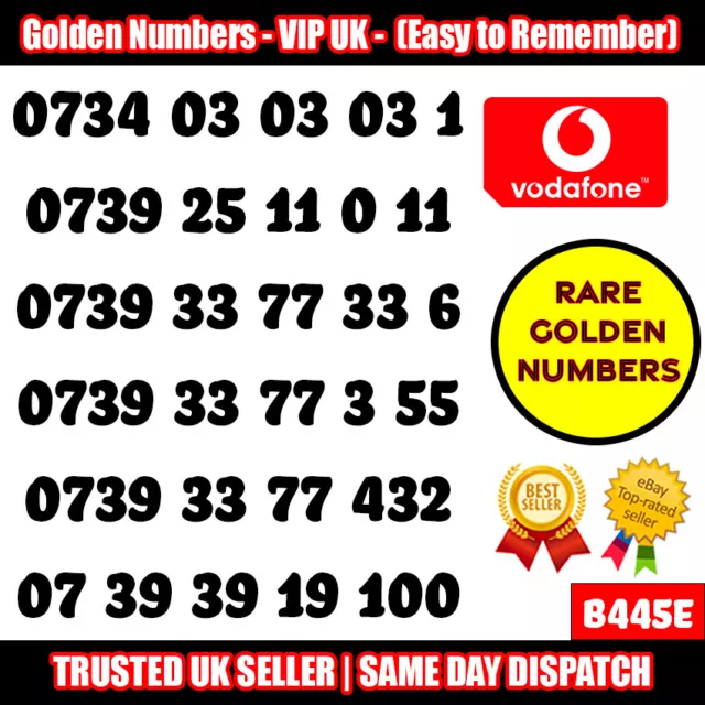 Golden Numbers VIP UK SIM - LOTTO numeri Vodafone facili da ricordare - B445E