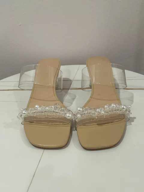 Cute Clear Strap Clear Chunk Block Heel Women Sandals Open Toe Heels Size 36