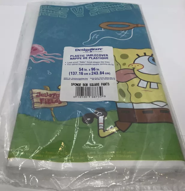Vnt 2001 Sponge Bob Square Pants Plastic Table Cover 54” x 96” NOS C1B