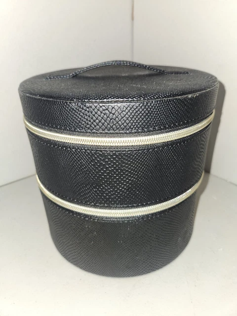 Lancome Cosmetic Makeup Bag Round Train Case 2 Zippered Compartments With Mirror