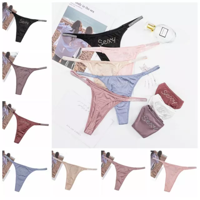 Low-waist Women Thong Solid Color Rhinestone Briefs Seamless Panties  Ladies