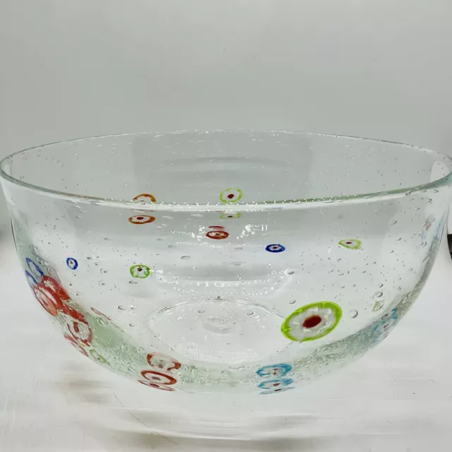 VTG Artland Millefiori Hand Blown Clear Glass Art Serving Bowl 10”x5”