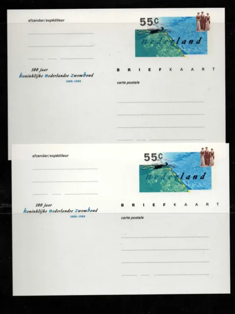 W060# Niederlande 2x Briefkaart 55c, 100 Jaar Koninklijke Nederlandse Zwembond