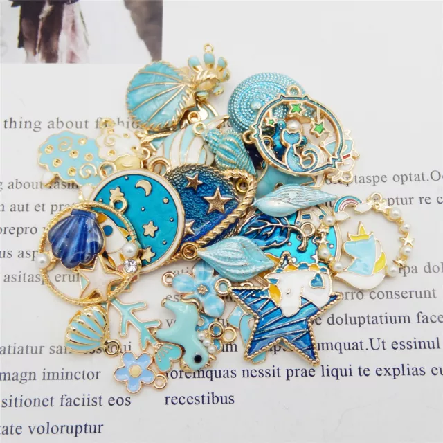 20 Stück Blau Emaille Metall Gold Schmuck Handwerk Anhänger Charms Bulk 1-3cm