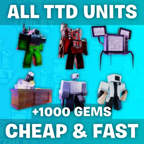 Toilet Tower Defense (TTD) - All Units & Gems + 1000 ⭐ | Roblox | Fast Delivery