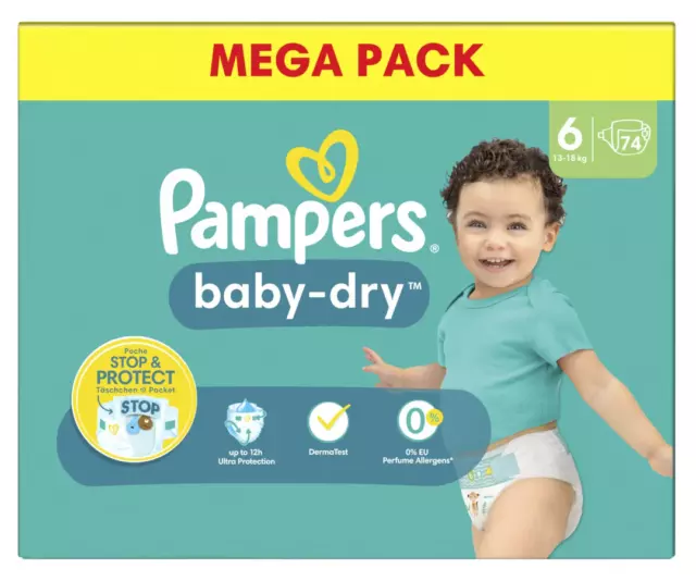 Mega Pack 74 Couches PAMPERS Baby-Dry Taille 6 (13 à 18 KG) Lot Changes Bébé