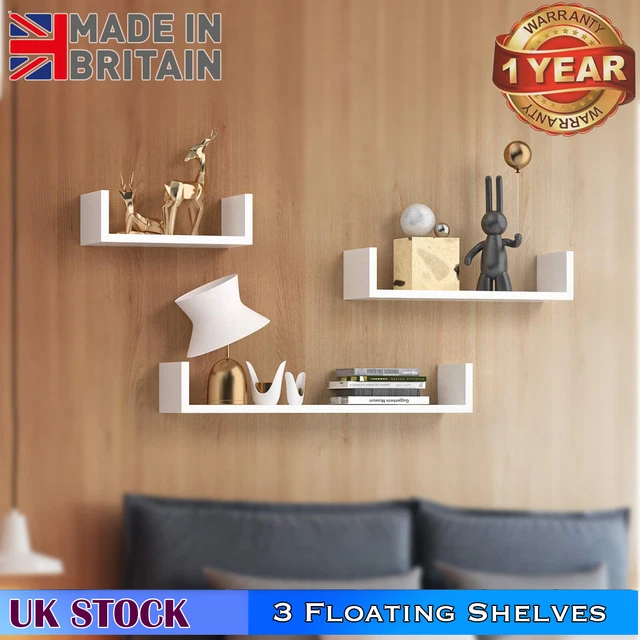 FLOATING WOODEN U Shelves Shelf Corner Shelf Storage Unit Wall Mounted