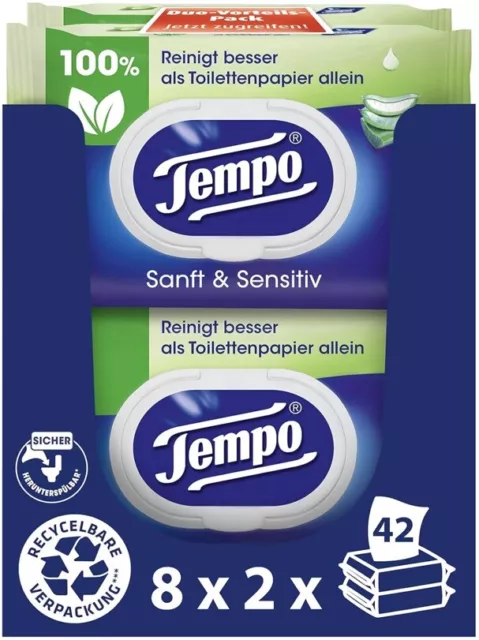 Tempo Feuchte Toilettentücher ''Sanft & Sensitiv''. 16 x 42 Stück