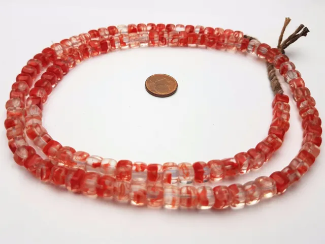 Böhmische Glasperlen Würfel Perlen cube Quadrat transparent rot
