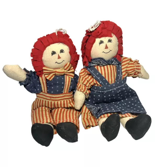 Patriotic American Raggedy Ann And Andy 9” Doll Cloth Rag Pair Cloth