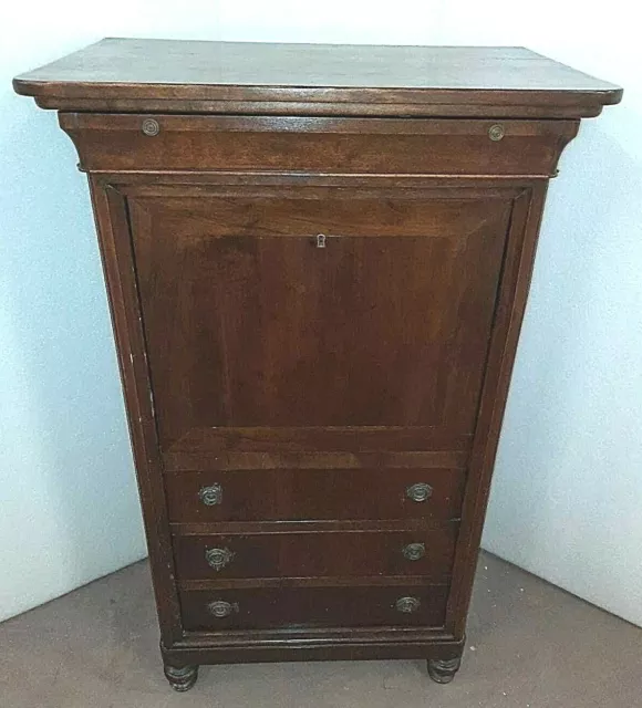 Antico Seconda Meta' '800 Secretaire Con Ribalta E 3 Cassetti