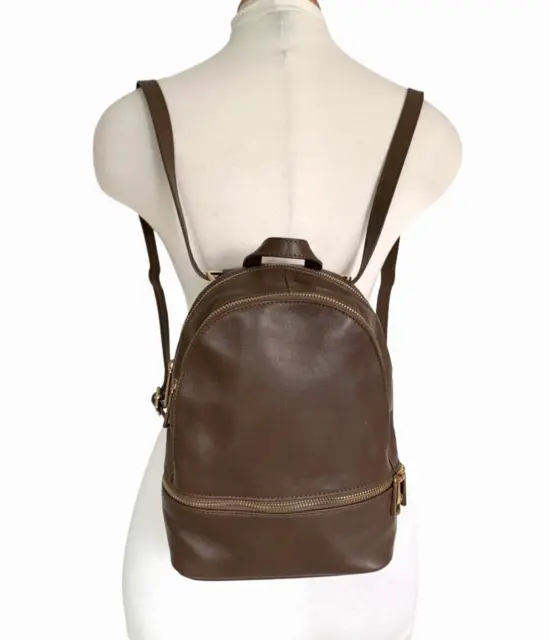 Italian Leather Backpack Crossbody Bag Travel Taupe Brown Convertible NWOT
