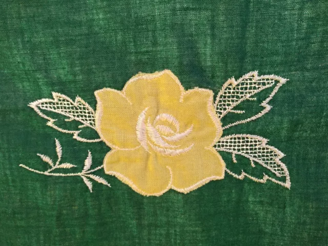 Vintage Green & Yellow Card Table Cloth Floral Applique Tablecloth 43x43 MCM