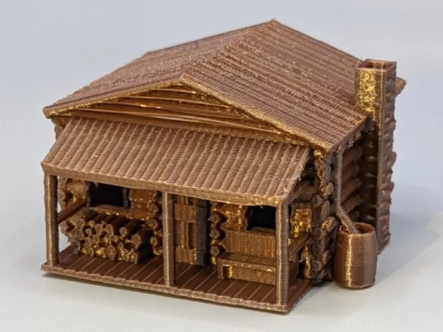 N-Scale - Small Log Cabin with Front Porch - Very Detailed Interior 1:160