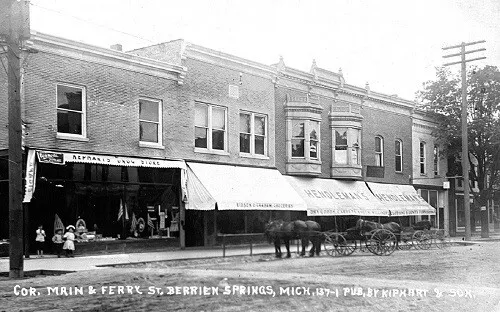 Main Street View Drug Store Berrien Springs Michigan MI Reprint Postcard