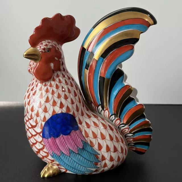 Herend Figurine -  Large Rooster 5017 - Rust / Orange Fishnet