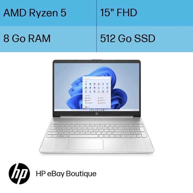 PC portable HP Laptop 15s-eq2065nf, 15'', Windows 11, Ryzen 5, 8Go RAM, 512 SSD