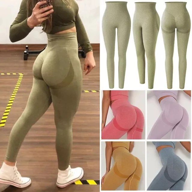 Women High Waist Compression Yoga Scrunch Bum Lift Push Up Leggings Pants Sports