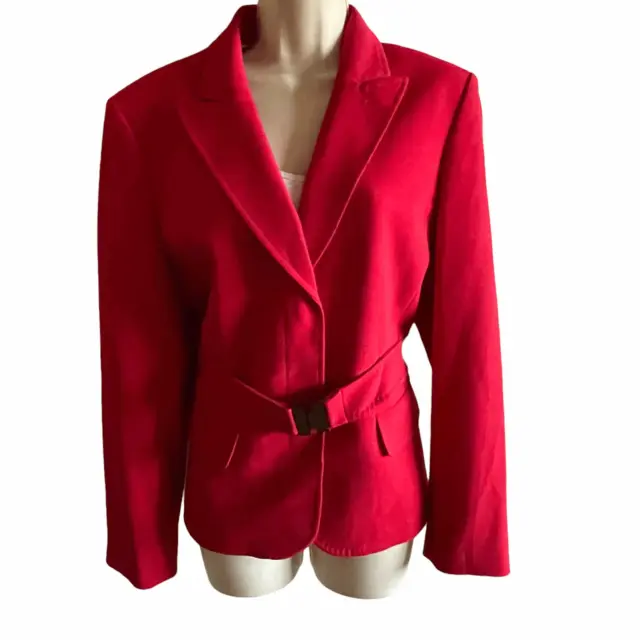 Anne Klein ~ beautiful red blazer ~ attached belt ~ size 14