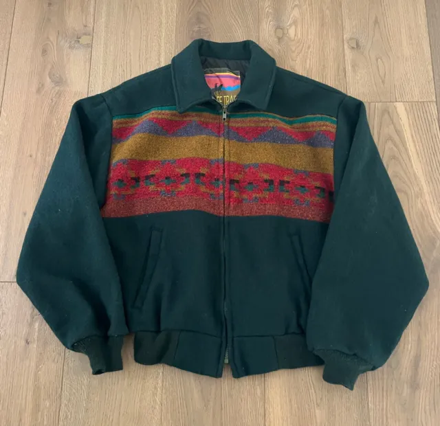 Vtg Santa Fe Trail Wool Aztec Navajo Jacket Sz M USA Made 80s 90s