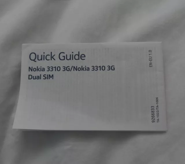Nokia 3310 3G Quick Guide User Manual New Free Post UK