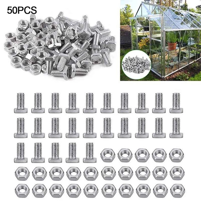 50 Paires Boulons Et écrous M6 X 15mm En Aluminium - Pour Serre, Fixation Et Réparation, Haute Résistance