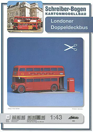 Kartonmodell Londoner Doppeldeckbus 1:43 Schreiber Bogen