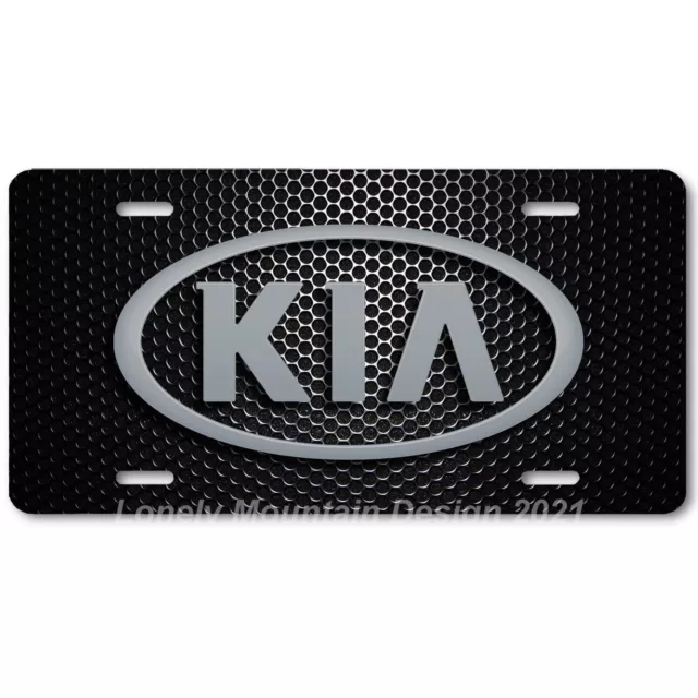 Kia Inspired Art Gray on Black Mesh FLAT Aluminum Novelty Auto License Tag Plate