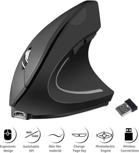 Mouse Verticale Wireless USB ergonomico Ricaricabili Mouse