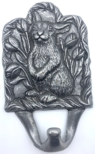 Aluminum Rabbit Hook Wall Hanging Nursery Garden Spring Flowers Coat Hanger Vtg