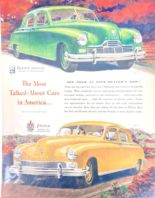 Vintage KAISER Special Frazier Built At  Willow Run  1946 Magazine Print Ad BG30