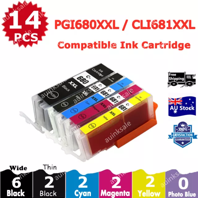 14x Non-OEM PGI-680XXL CLI-681XXL Ink Cartridges For Canon TS8160 TS6160 TS9160