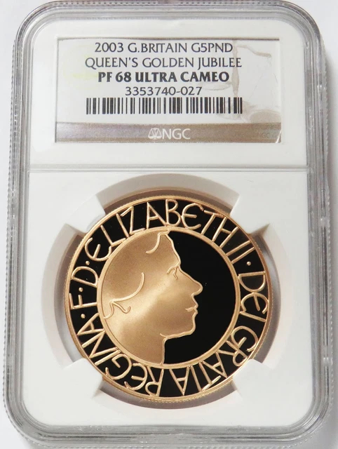 2003 Gold Great Britain 5 Pounds Queens Jubilee Ngc Proof 68 Ultra Cameo