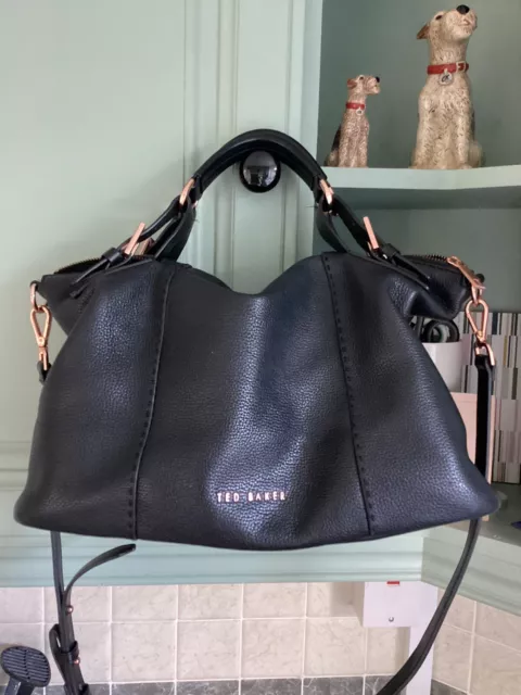 TED BAKER BLACK Leather Bag Satchel Cross Body Bag 35.00