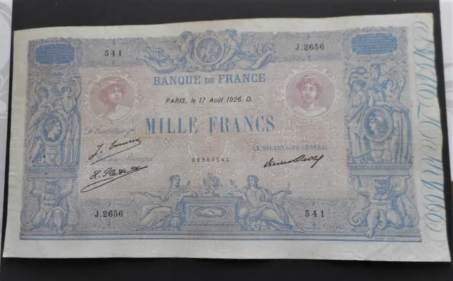 imposant Billet 1000 francs bleu et rose du 1 août 1926, SUP, fayette 36.43, cot