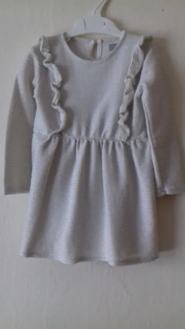 Toddler Girls Cream Sparkly Ribbed Long Sleeved Dress - Age 24-36 Months