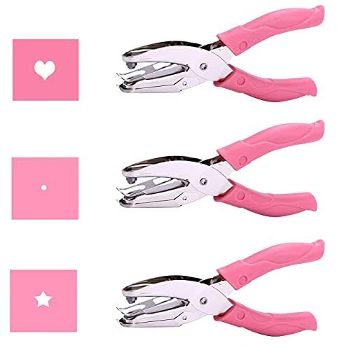 3 Pack 6.3" Length Heart Shape&Star Shape&Small Hole Single Paper Hole Punch
