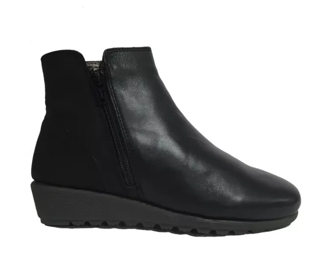 POMPEA Chaussures pour Femmes Bottines en Cuir Noir Compensé Confortable Nappa