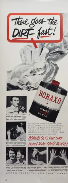 1952 Print Ad Boraxo Soap Hand Cleaner Ground In Dirt Vanishes In A Jiffy